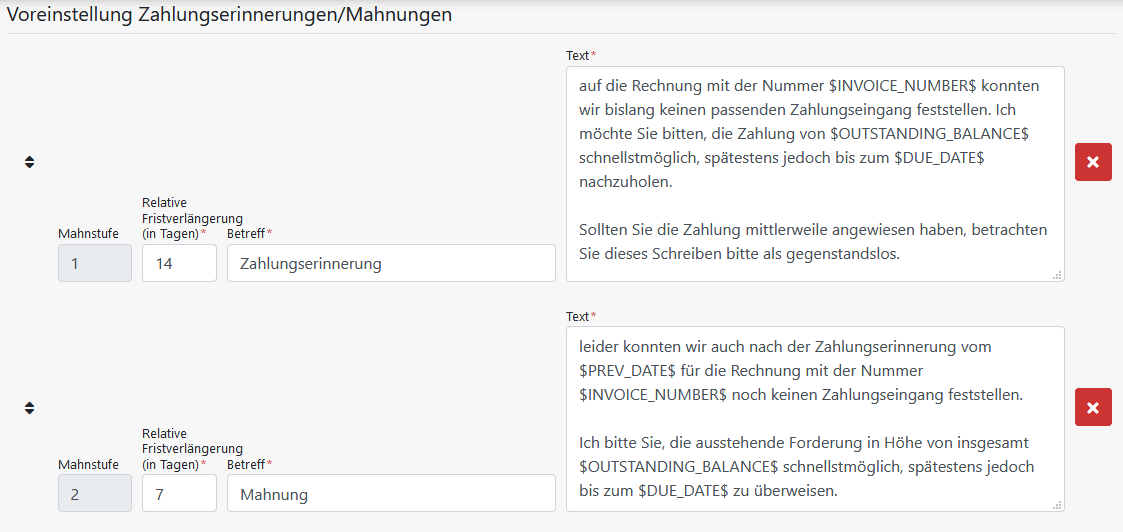 Mahnung / Zahlungserinnerung - Textbausteine