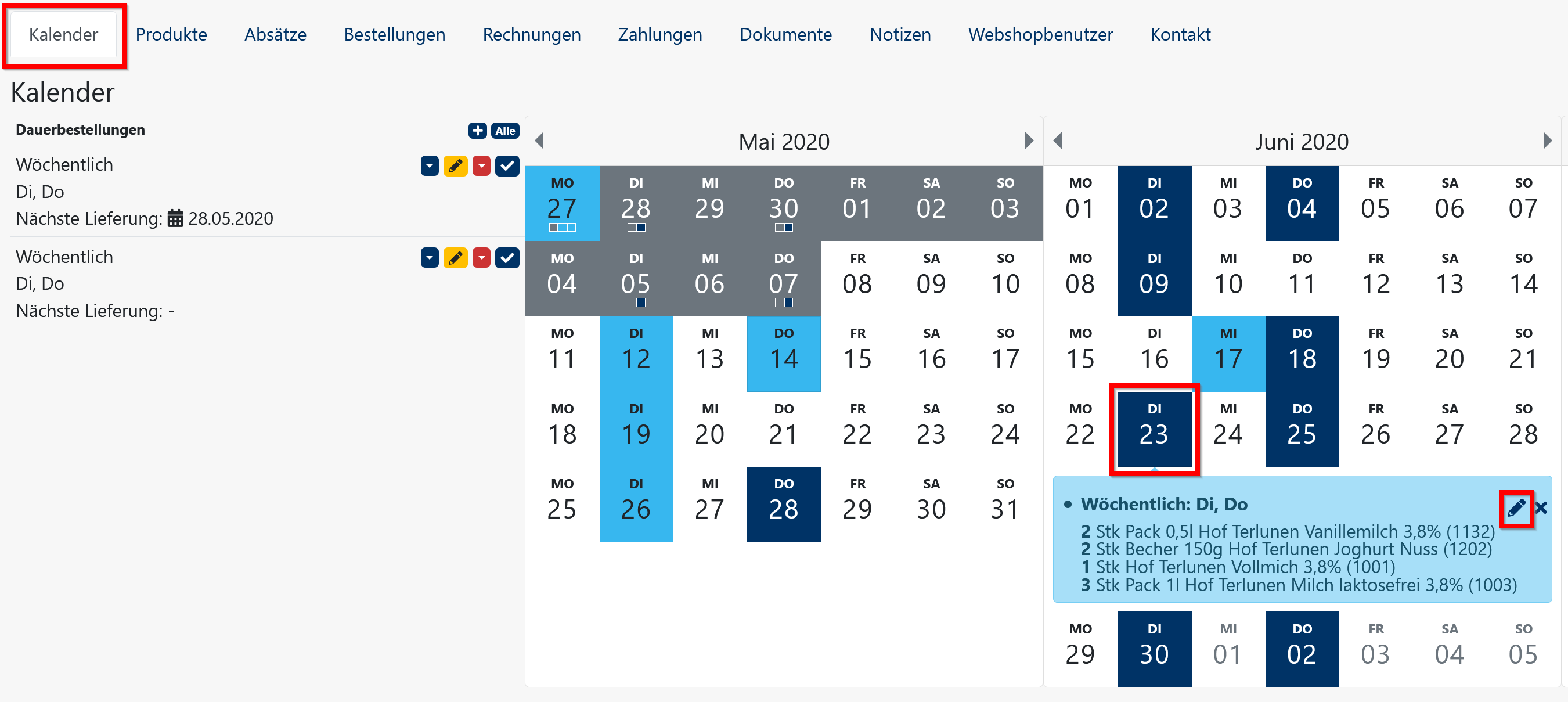 Einmalige Ausnahme für eine Dauerbestellung