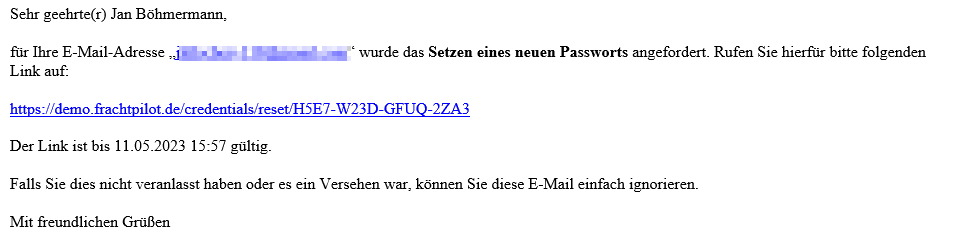 Neues Passwort - Email