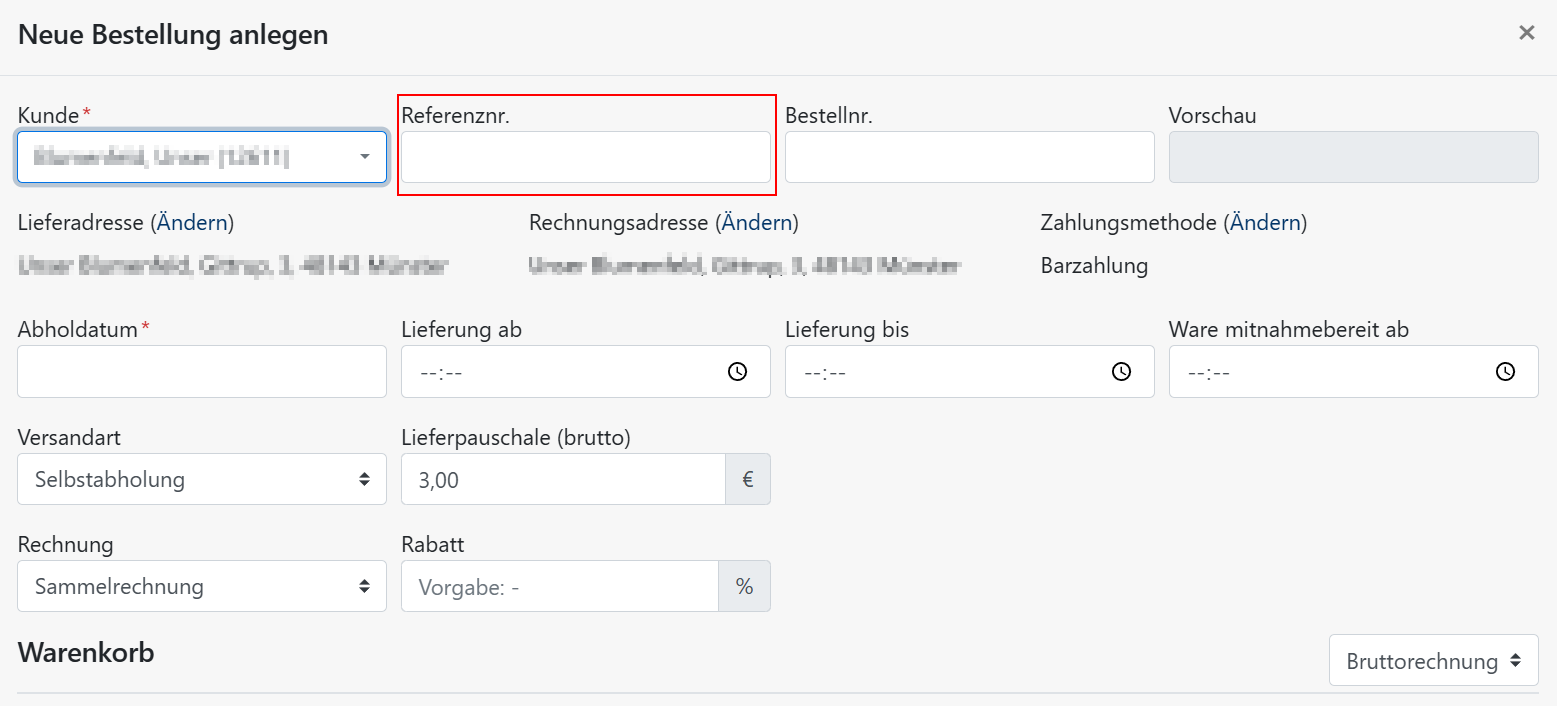 Einzelbestellung Referenznummer