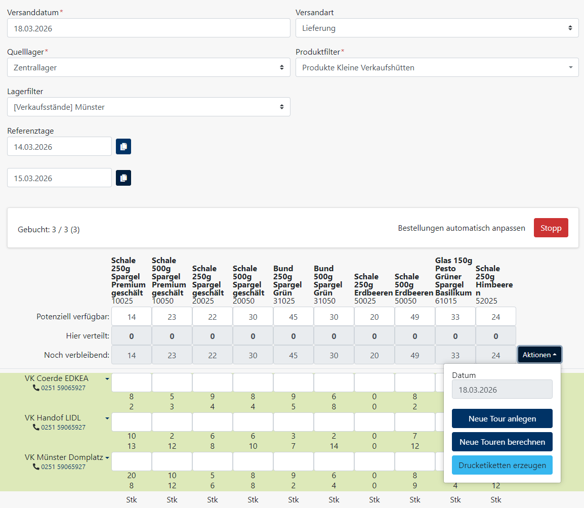 Stapelbestellung Formular