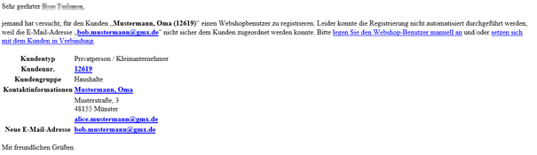 Webshopbenutzer Bestätigungs-E-Mail