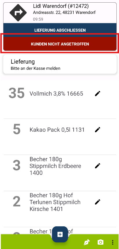 Liefer-App Android Kunden nicht angetroffen