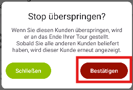 Liefer-App Android Kunden nicht angetroffen Dialog