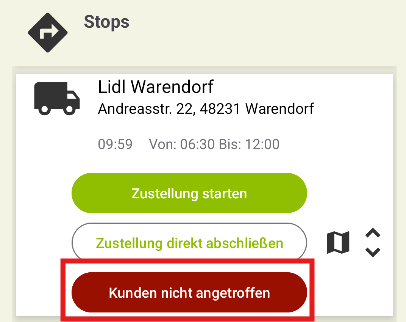 Liefer-App Android Kunden nicht angetroffen Liste Button