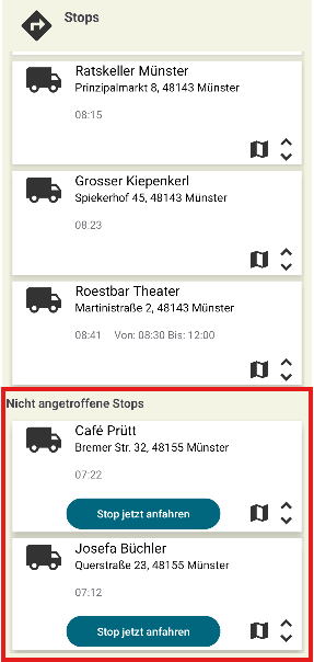 Liefer-App Android Kunden nicht angetroffen Liste