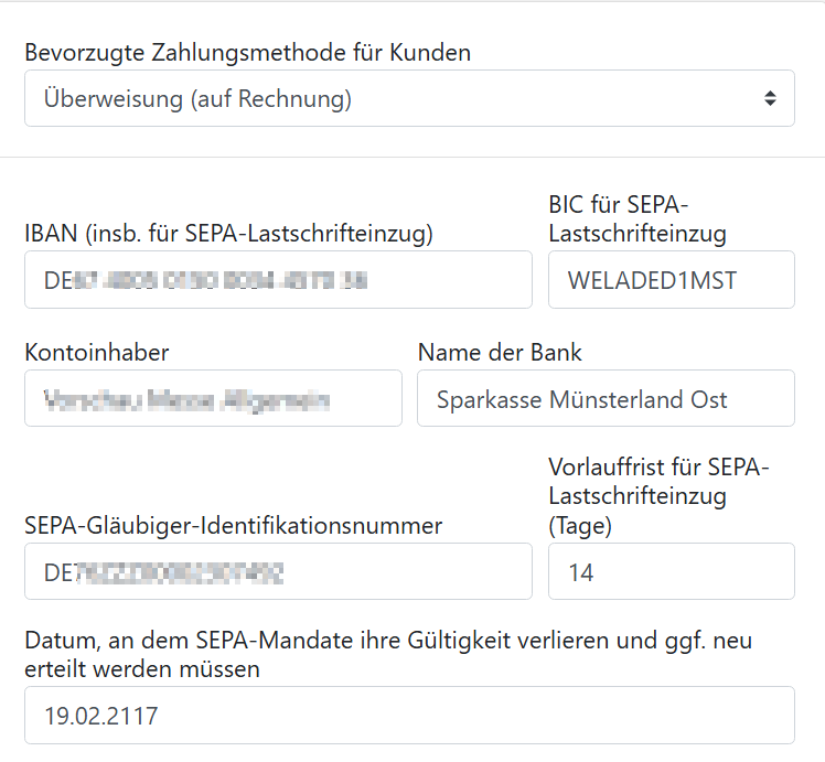 SEPA - Bankverbindung - Kunde