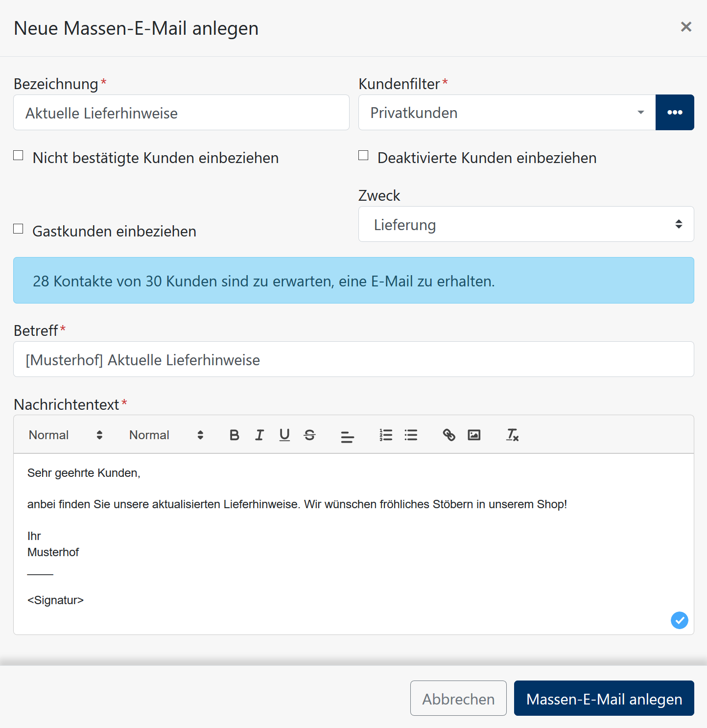 Massen-E-Mail - Formular