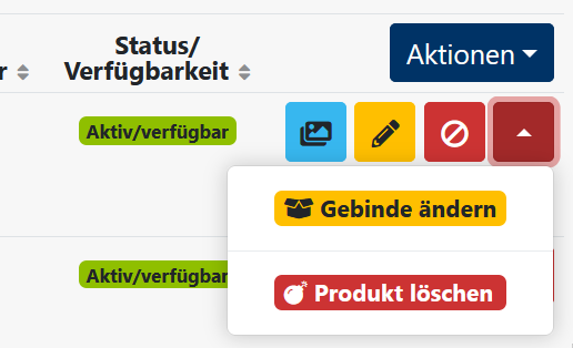 Gebinde ändern Button