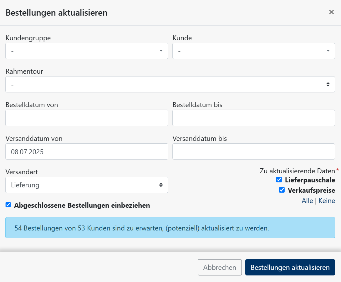Verkaufspreis - Massen-Aktualisierung