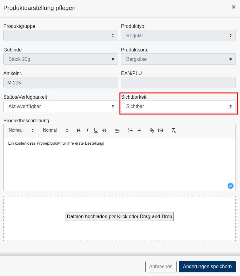 Produktdarstellung - Status - Produktsichtbarkeit