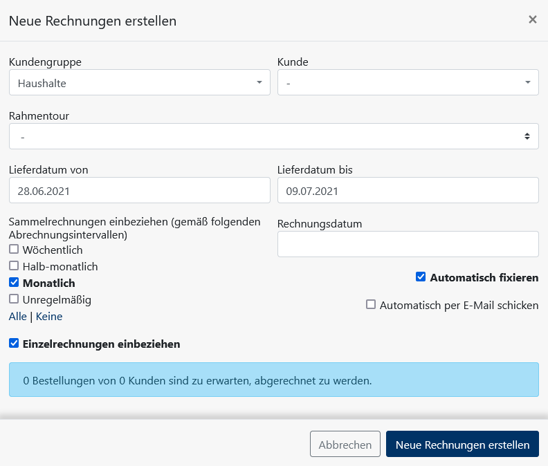 Rechnungen erstellen - Formular