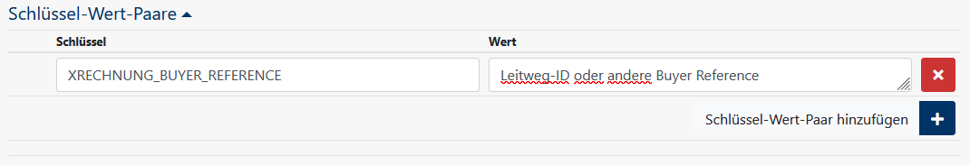 Schlüssel-Wert-Paar XRECHNUNG_BUYER_REFERENCE