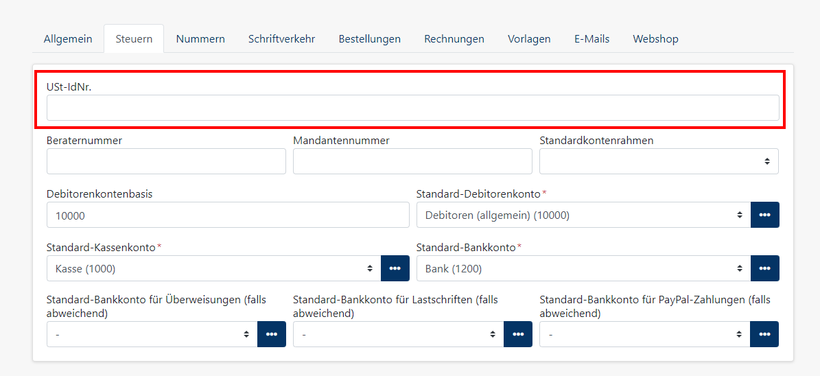 USt-IdNr. Eingabefled