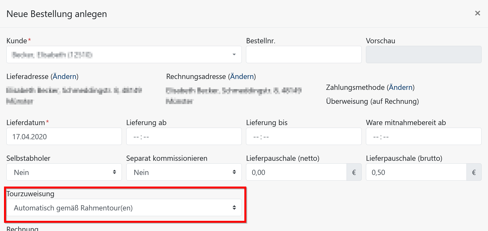 Tourenplanung - Bestellung - Tourzuweisung