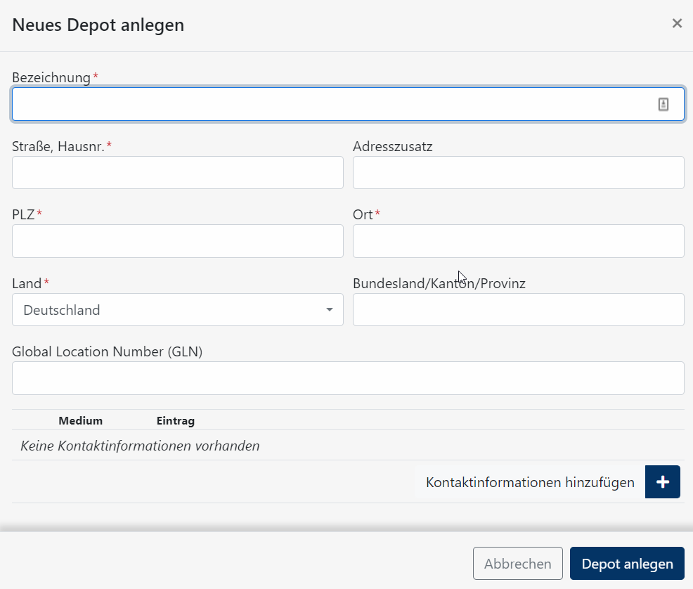 Tourenplanung - neues Depot anlegen