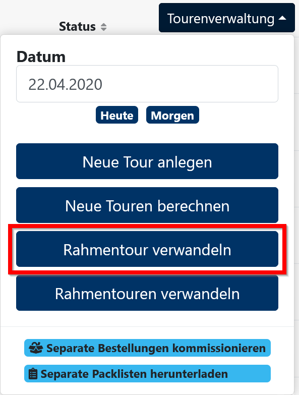 Tourenplanung - Auswahl Rahmentour