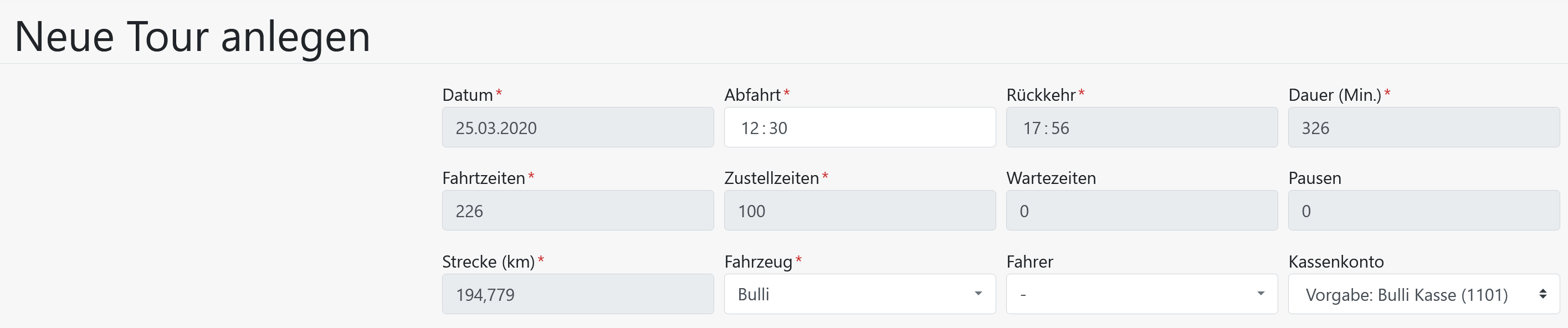 Tourenplanung - neue Tour anlegen