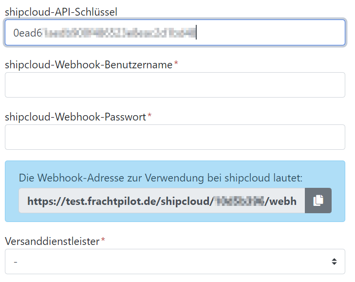 Paketversand - Shipcloud - Api-Schlüssel