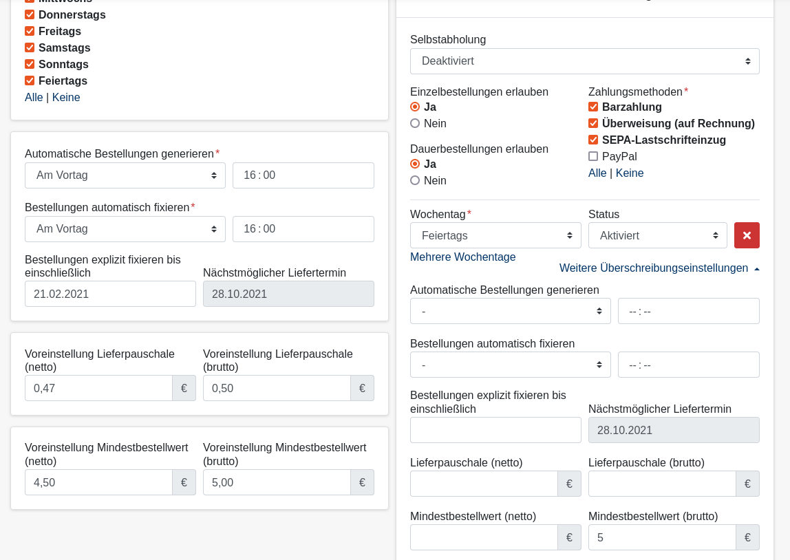 Formular Wochentagüberschreibung