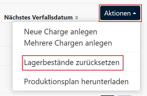 Zurücksetzen eines Lagerbestands