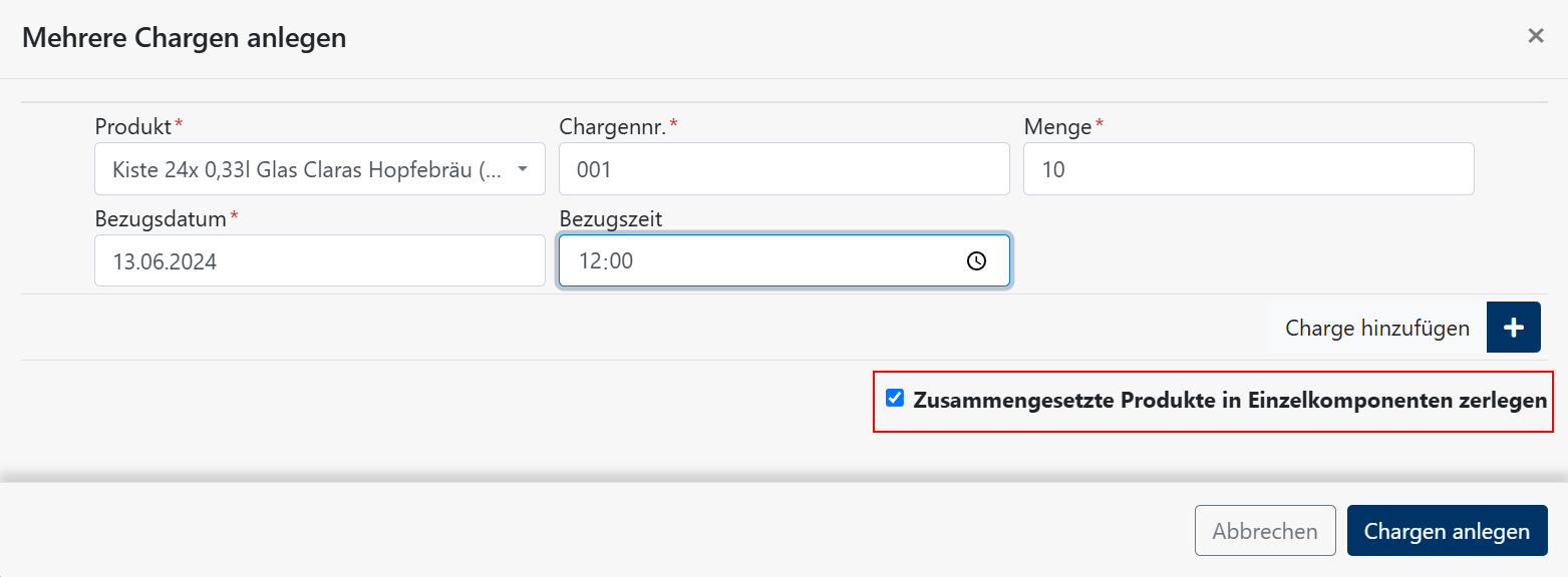 Warenwirtschaft - Charge anlegen - Dateneingabe