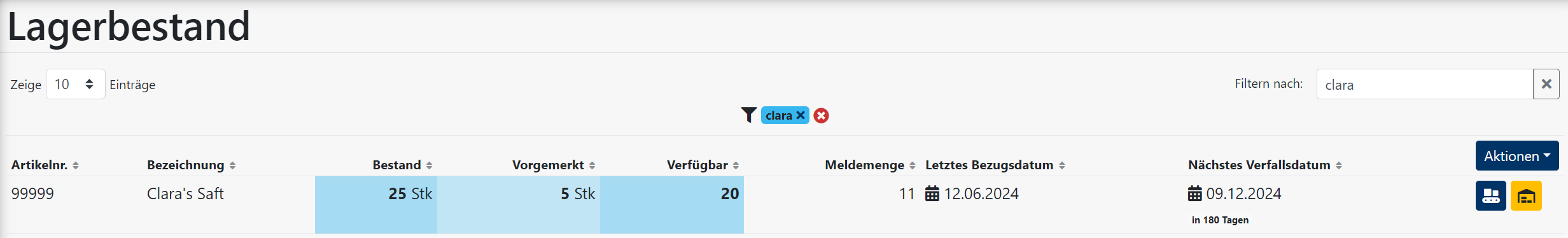 Lagerbestand Übersicht