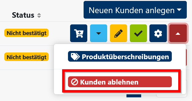 Webshop - Kunde ablehnen